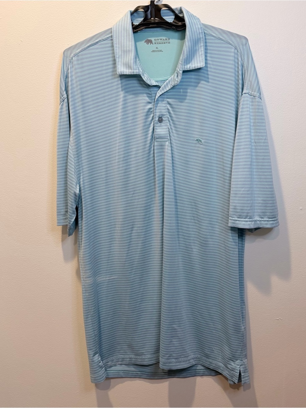 Onward Reserve Men's Light Blue Striped Performance Polo